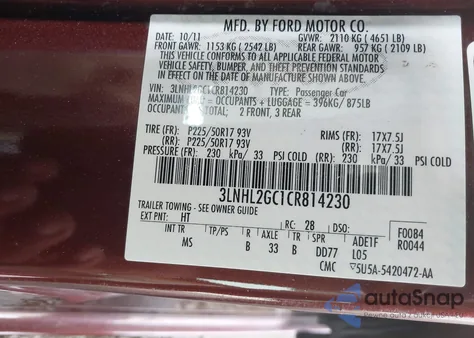 2012 Lincoln Mkz z USA, uszkodzony, nr VIN 3LNHL2GC1CR814230